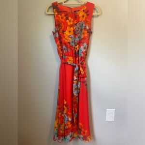 MSK Red Floral Midi Dress